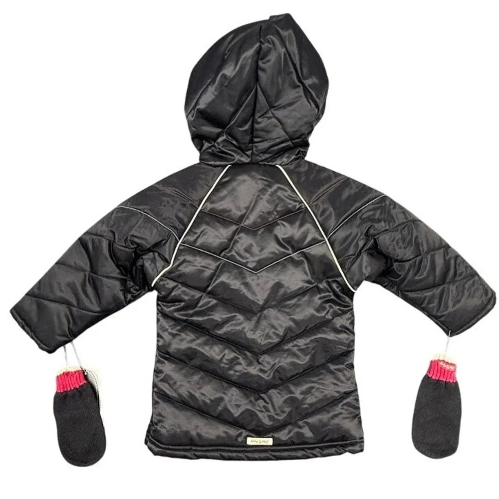 Vintage Baby‎ Phat Girlz Black Puffer Jacket with Red Lining and Mittens Size 2T